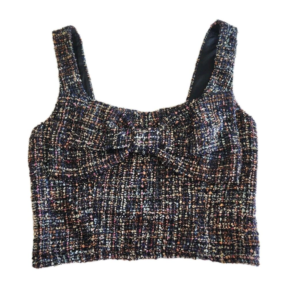 Evolutionary Tweed Bow Smocked Bustier Cropped Top Festival Academia Junior SZ L